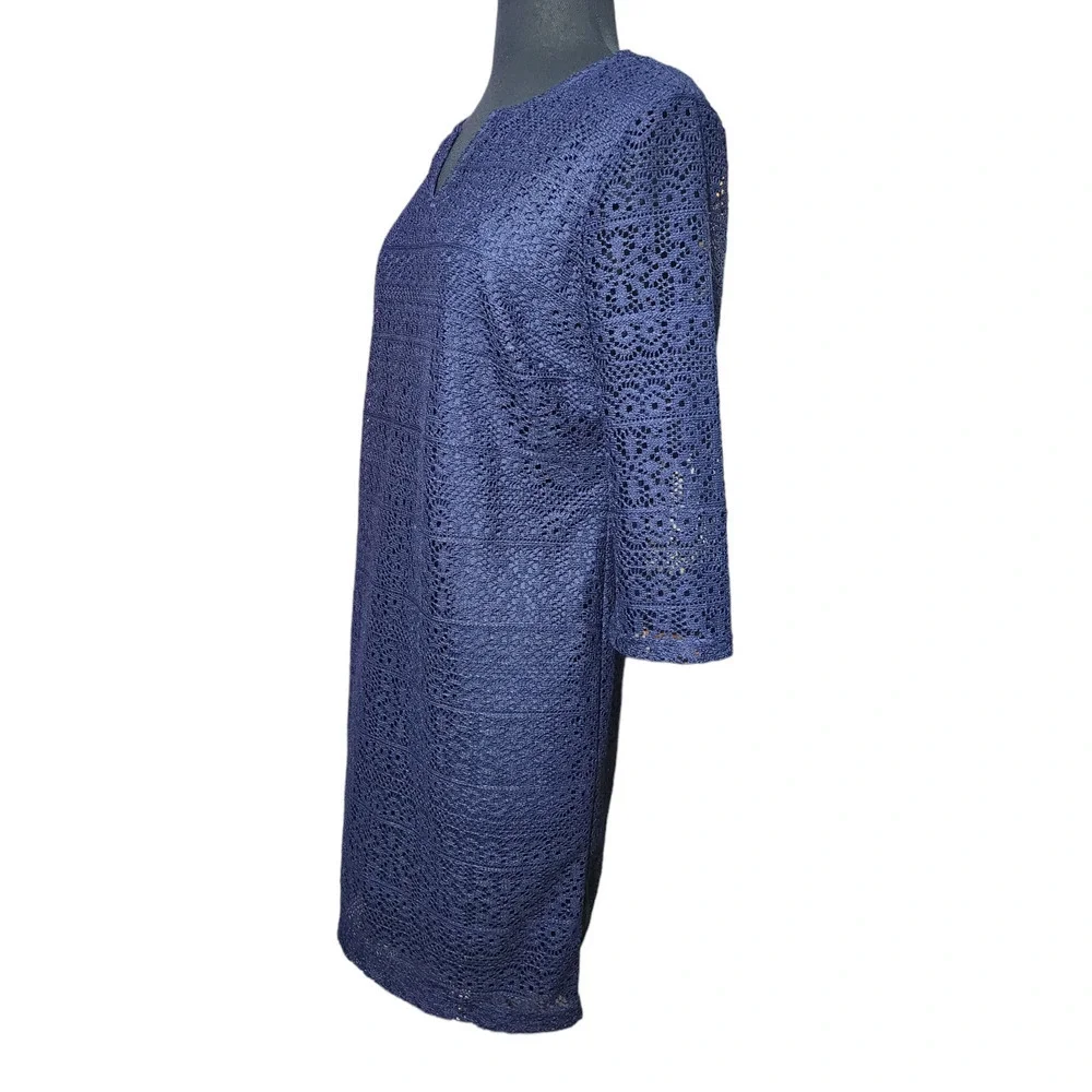 CHICO'S Short Lace Dress Midnight Navy Blue Shift sz 0 / S - Picture 2 of 10